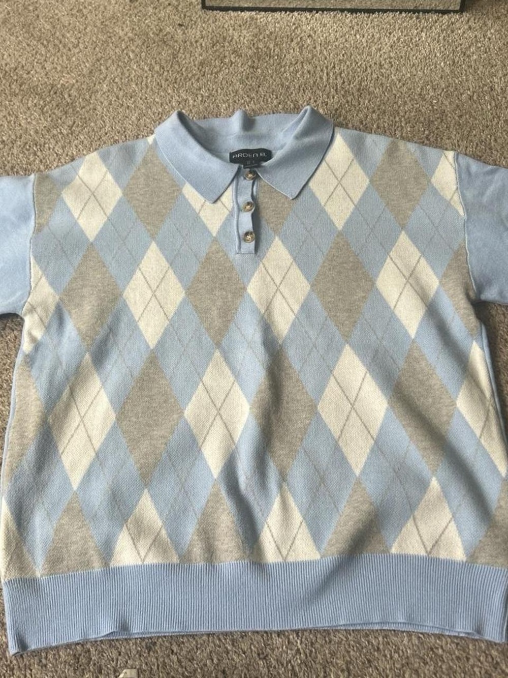 Arden B. Light Blue, Gray & Cream Argyle Polo Sweater
